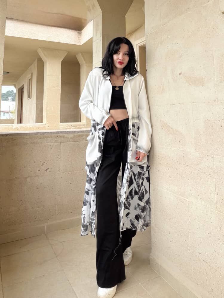 Tasarım Mevsimlik Şifon Trench / Hırka Beyaz