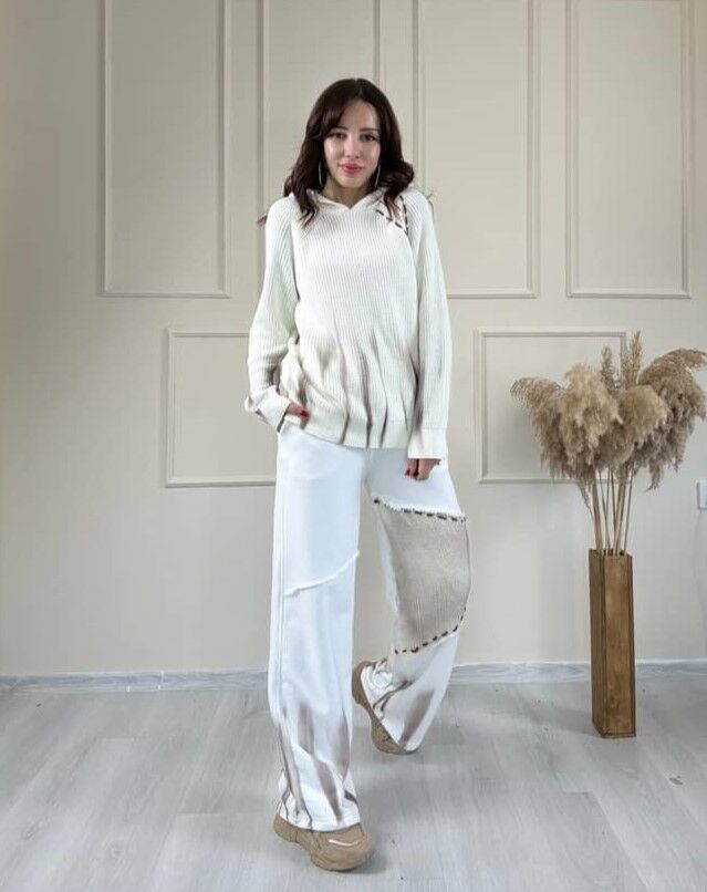 Bej Rengi Triko Bluz Pantolon Takım