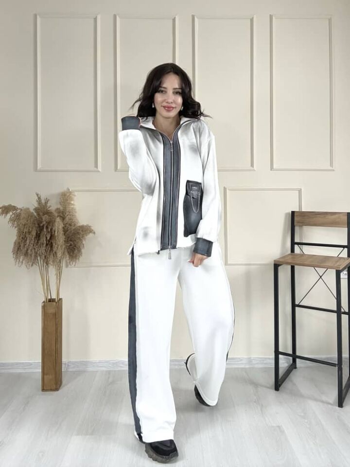 Deri Detay Tasarım Takım Beyaz