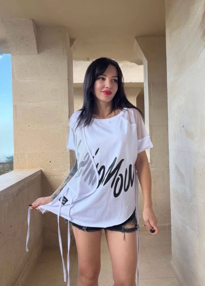 File Detay Tasarım Tişört Beyaz