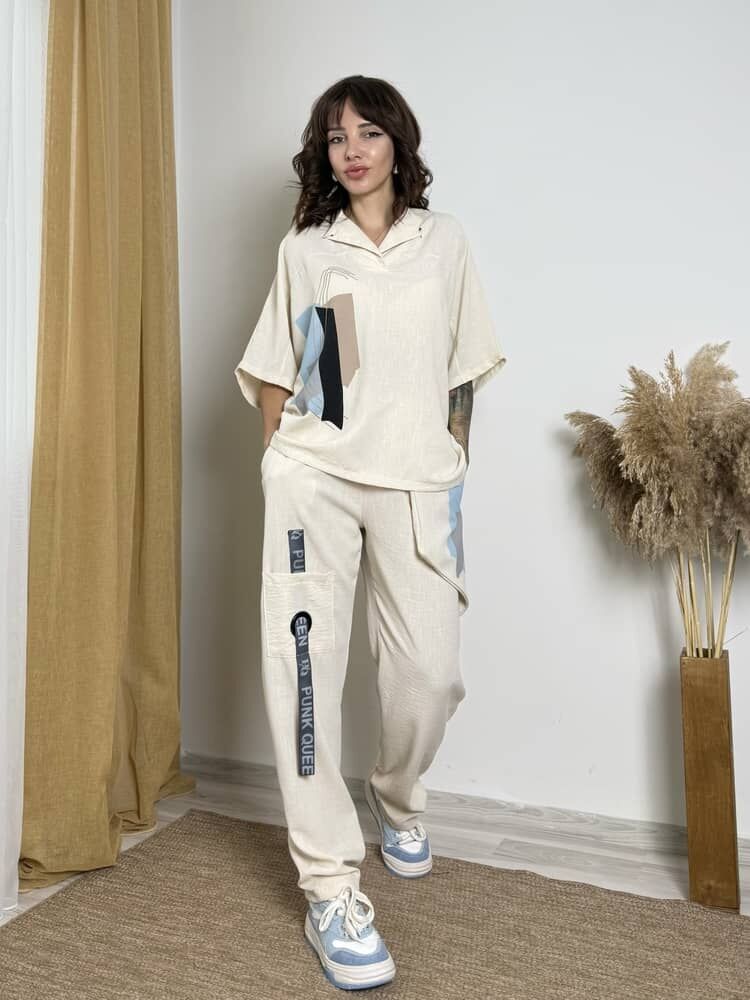 Pamuk Keten Kumaş Takım Bej