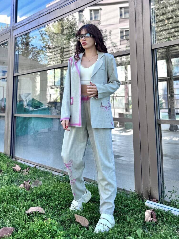 Blazer Ceket Pantolon Tasarım Takım Gri
