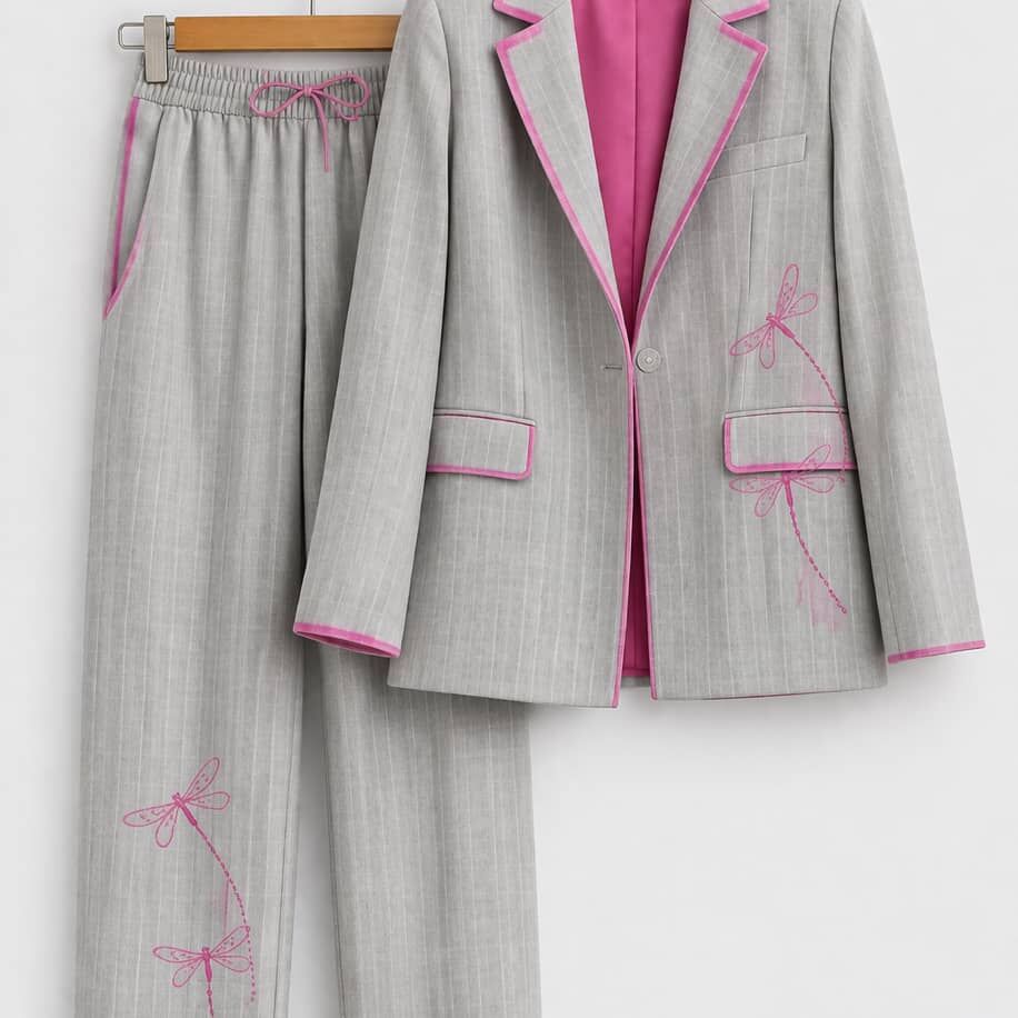 Blazer Ceket Pantolon Tasarım Takım Gri